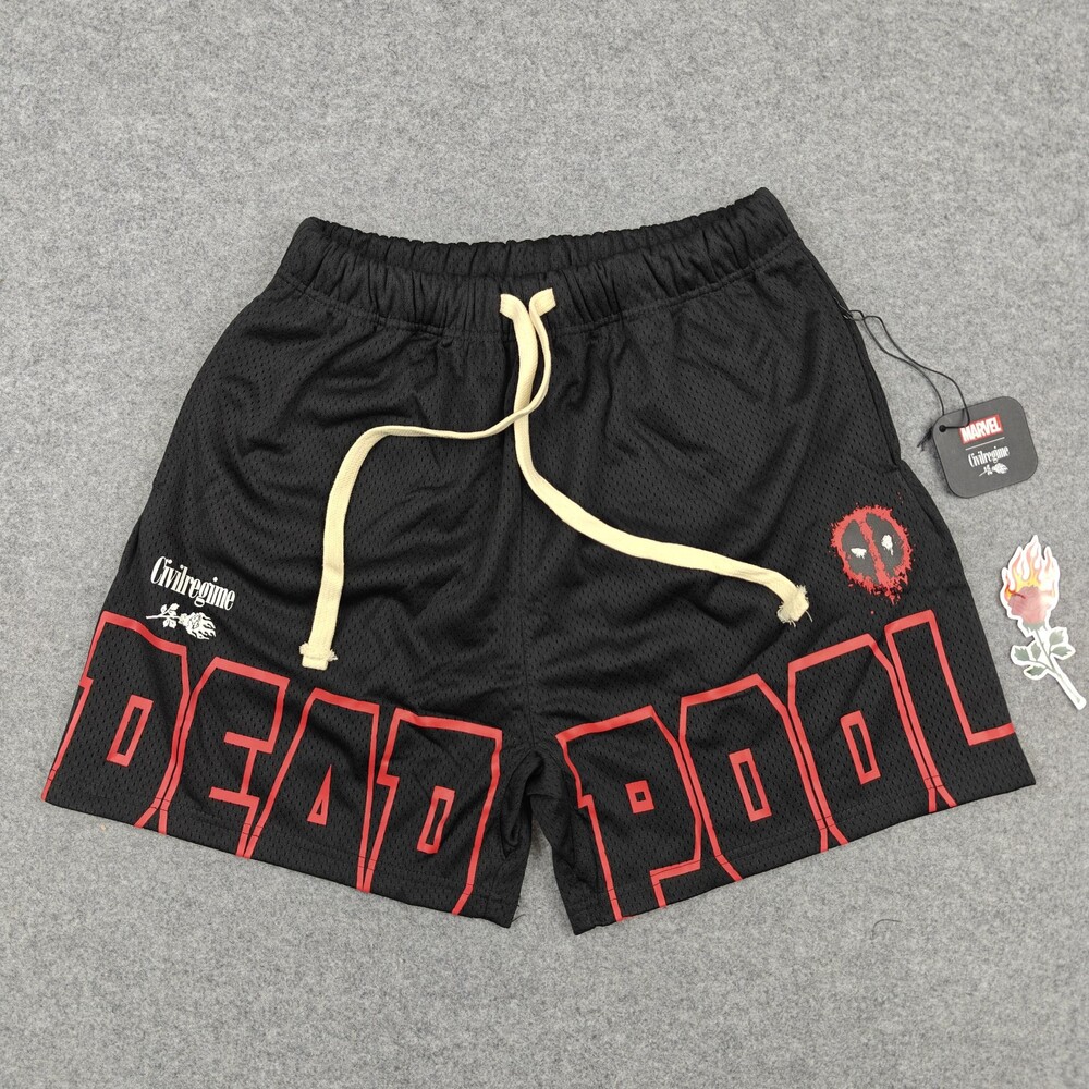 Civil Regime Shorts Marvel Deadpool Mens Small Black Mesh Graphic Athletic New
